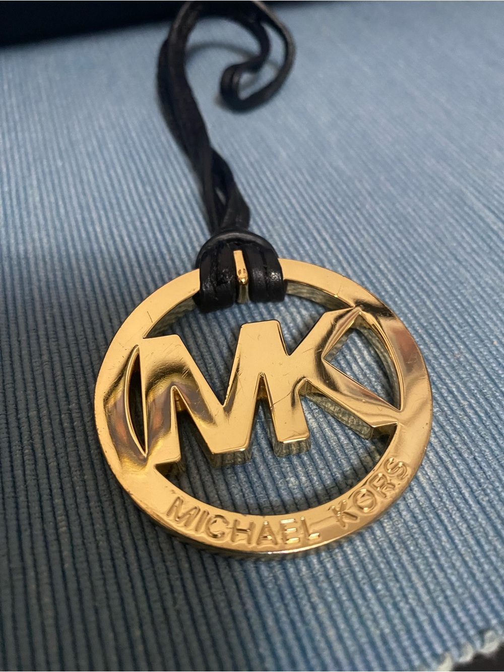 Michael Kors Gold-tone MK Logo on Black Leather Cord
